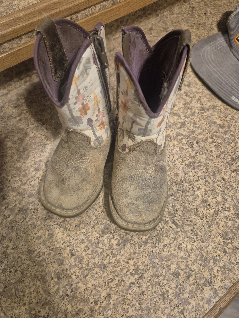Twister Kids Brown and Purple Western Boots with Patterned Shaft